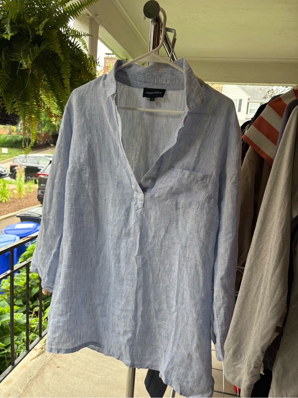 Light Blue Linen Blend Women's Pullover Blouse